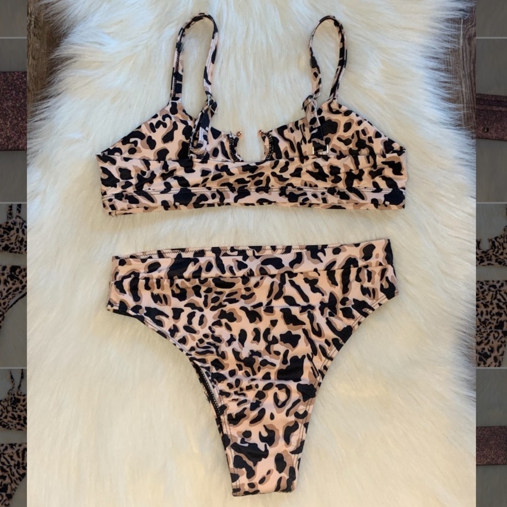 Cheetah Print High Waisted Two Piece Bathing Suit